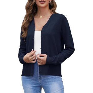 Yommay Women’s Lightweight Long Sleeve Crochet Cardigan Open Front Sweater Navy Blue