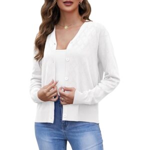 Yommay Women’s Lightweight Long Sleeve Crochet Cardigan Open Front Sweater White