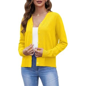Yommay Women’s Lightweight Long Sleeve Crochet Cardigan Open Front Sweater Yellow