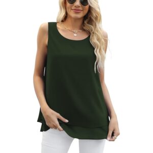 Yommay Women’s Sleeveless Chiffon Tank Top Army Green Loose Fit Summer Blouse