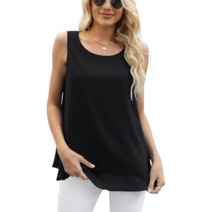 Yommay Women’s Sleeveless Chiffon Tank Top Black Loose Fit Summer Blouse
