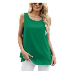 Yommay Women’s Sleeveless Chiffon Tank Top Bright Green Loose Fit Summer Blouse