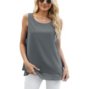 Yommay Women’s Sleeveless Chiffon Tank Top Grey Loose Fit Summer Blouse