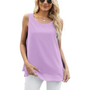 Yommay Women’s Sleeveless Chiffon Tank Top Pink Loose Fit Summer Blouse
