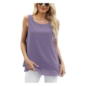 Yommay Women’s Sleeveless Chiffon Tank Top Purple Gray Loose Fit Summer Blouse
