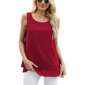 Yommay Women’s Sleeveless Chiffon Tank Top Wine Red Loose Fit Summer Blouse